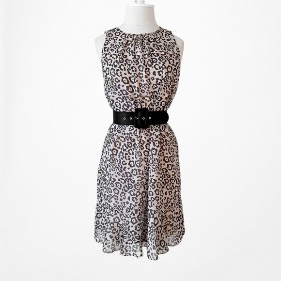 Vintage Y2K Loft Leopard Animal Print Sleeveless Ruffled Knee Length Dress S/M - Picture 6 of 8